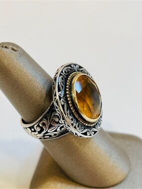 Konstantino Sterling Silver & 18K Yellow Gold Citrine Ring SZ 6.75